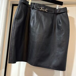 Avenue Black Leather Pencil Skirt